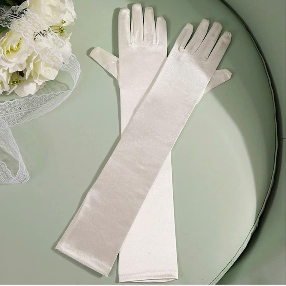 NWT Milk White Satin Gloves